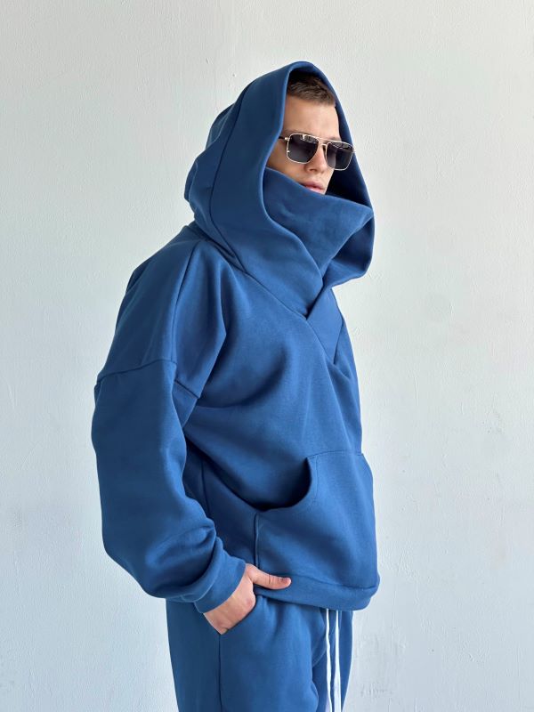 Trening Oversized Cu Gluga Si Guler Amplu SHADOW Albastru