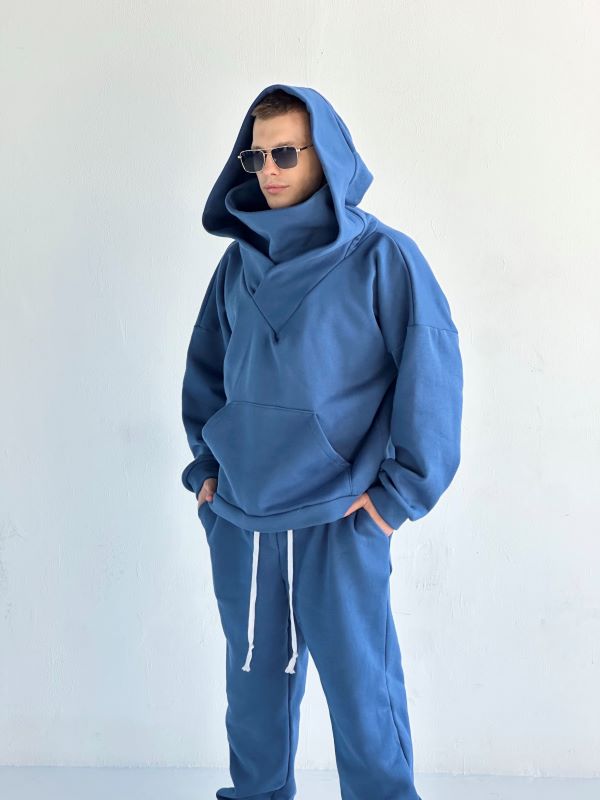 Trening Oversized Cu Gluga Si Guler Amplu SHADOW Albastru