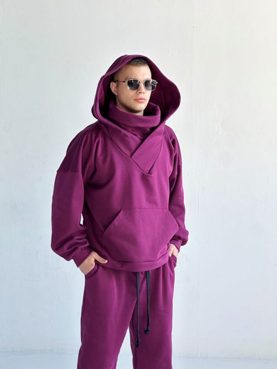 Trening Oversized Cu Gluga Si Guler Amplu SHADOW Burgundy