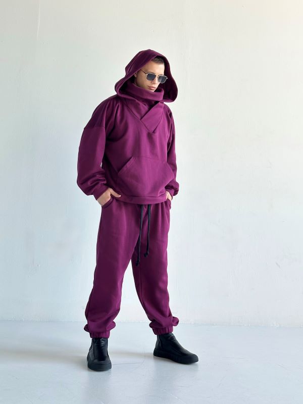 Trening Oversized Cu Gluga Si Guler Amplu SHADOW Burgundy