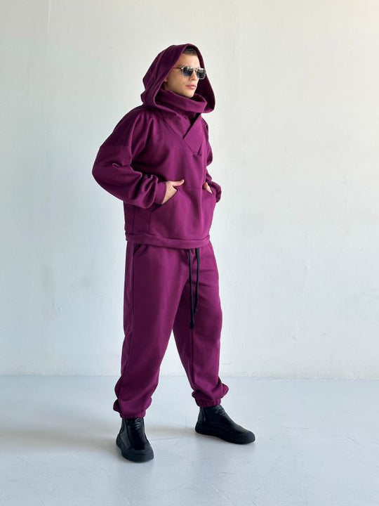 Trening Oversized Cu Gluga Si Guler Amplu SHADOW Burgundy