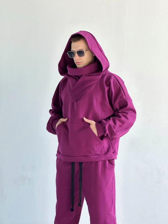 Trening Oversized Cu Gluga Si Guler Amplu SHADOW Burgundy