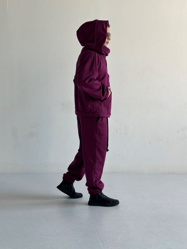 Trening Oversized Cu Gluga Si Guler Amplu SHADOW Burgundy