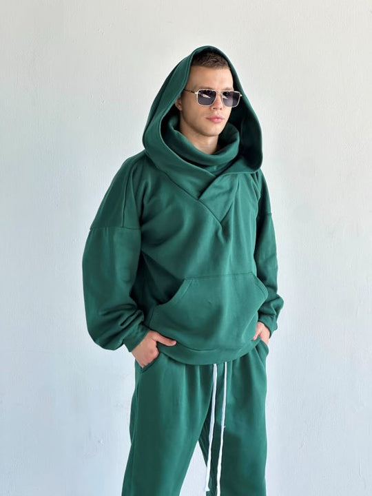 Trening Oversized Cu Gluga Si Guler Amplu SHADOW Verde Inchis