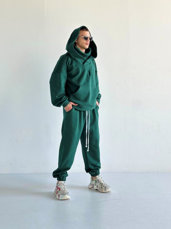 Trening Oversized Cu Gluga Si Guler Amplu SHADOW Verde Inchis