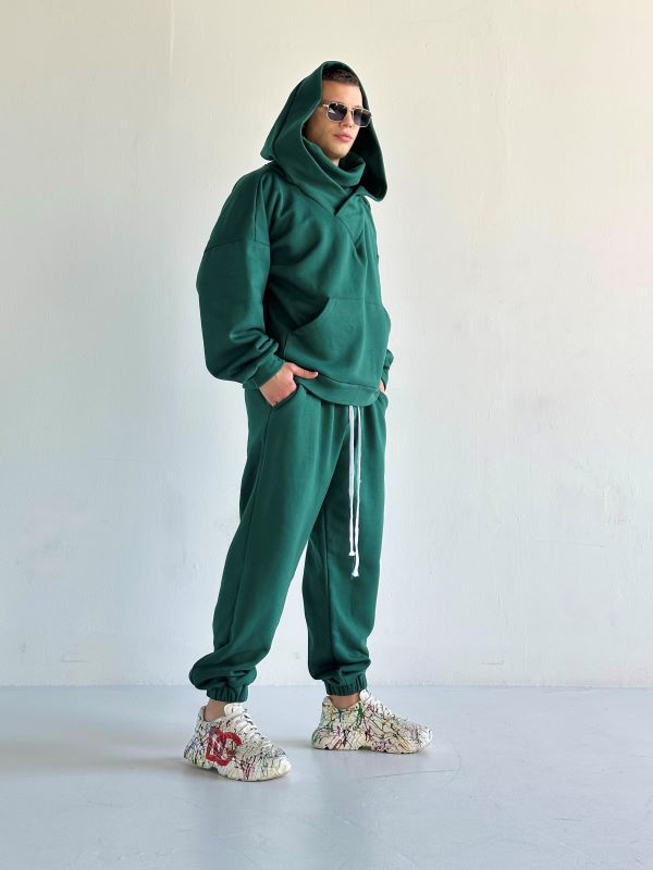 Trening Oversized Cu Gluga Si Guler Amplu SHADOW Verde Inchis