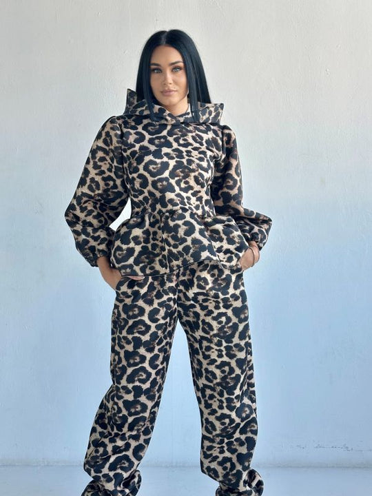 Trening Bluza Cu Gluga Si Pantaloni Lejeri Baby Doll Leopard