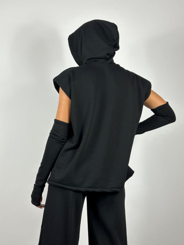 Trening Hoodie Long Cu Maneci Tip Manusi Negru