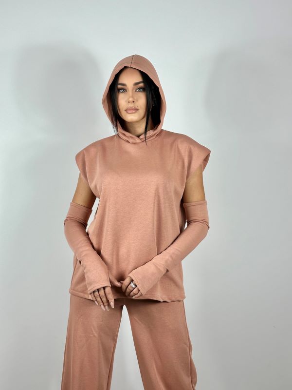 Trening Hoodie Long Cu Maneci Tip Manusi Peach