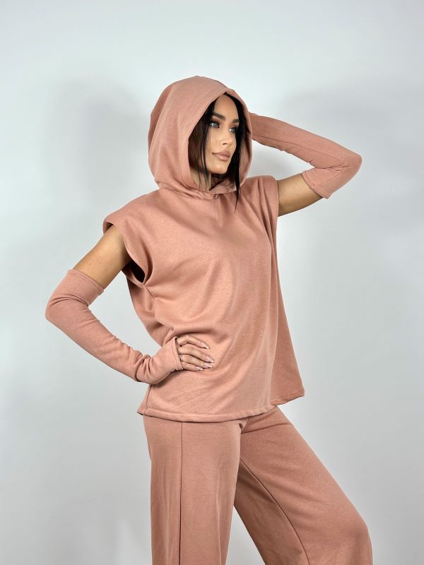 Trening Hoodie Long Cu Maneci Tip Manusi Peach