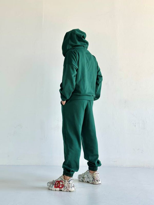 Trening Oversized Cu Gluga Si Guler Amplu SHADOW Verde Inchis