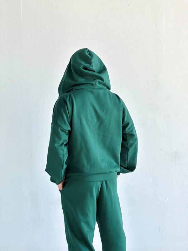 Trening Oversized Cu Gluga Si Guler Amplu SHADOW Verde Inchis