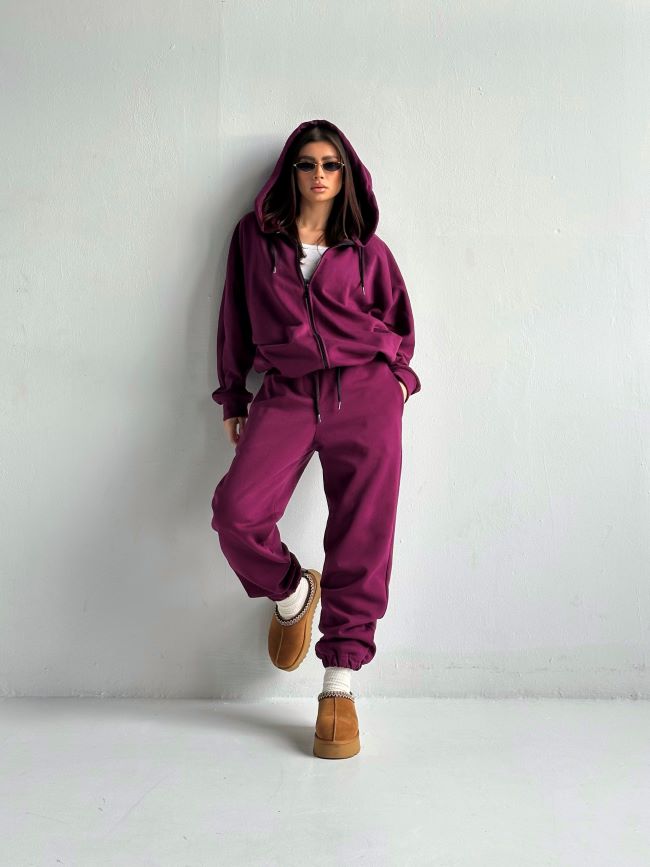 Trening Din Bumbac Vatuit Clasic Jogger Burgundy