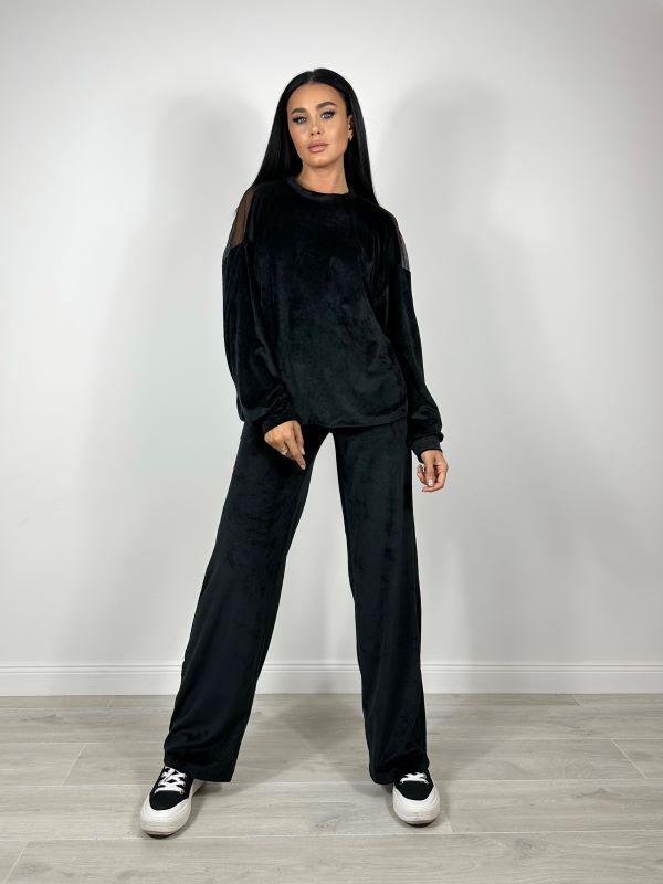 Trening Din Catifea Cu Spate Transparent Negru
