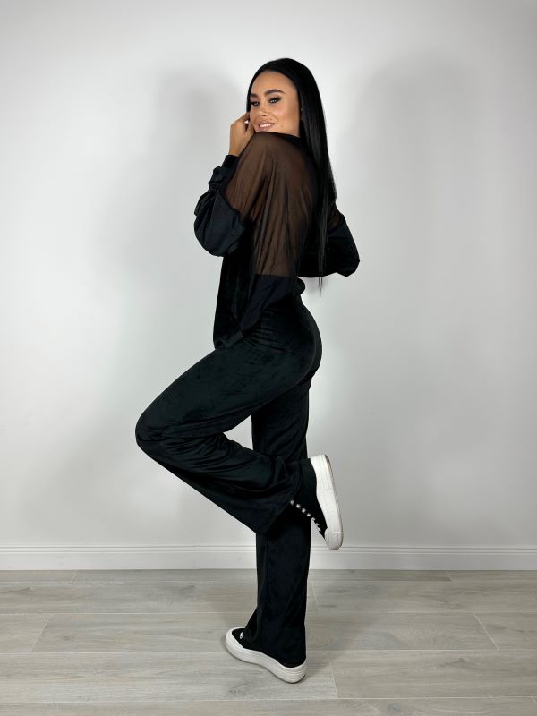 Trening Din Catifea Cu Spate Transparent Negru