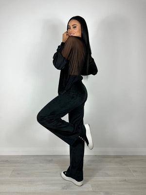 Trening Din Catifea Cu Spate Transparent Negru