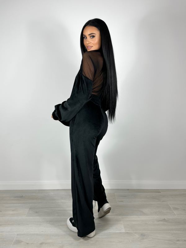 Trening Din Catifea Cu Spate Transparent Negru