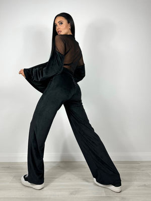 Trening Din Catifea Cu Spate Transparent Negru