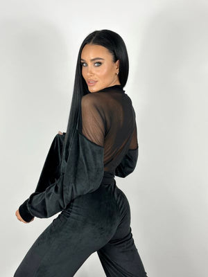 Trening Din Catifea Cu Spate Transparent Negru