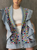 Jacheta de Blugi Oversize cu Volane