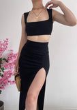 Compleu Top Si Fusta Midi Negru