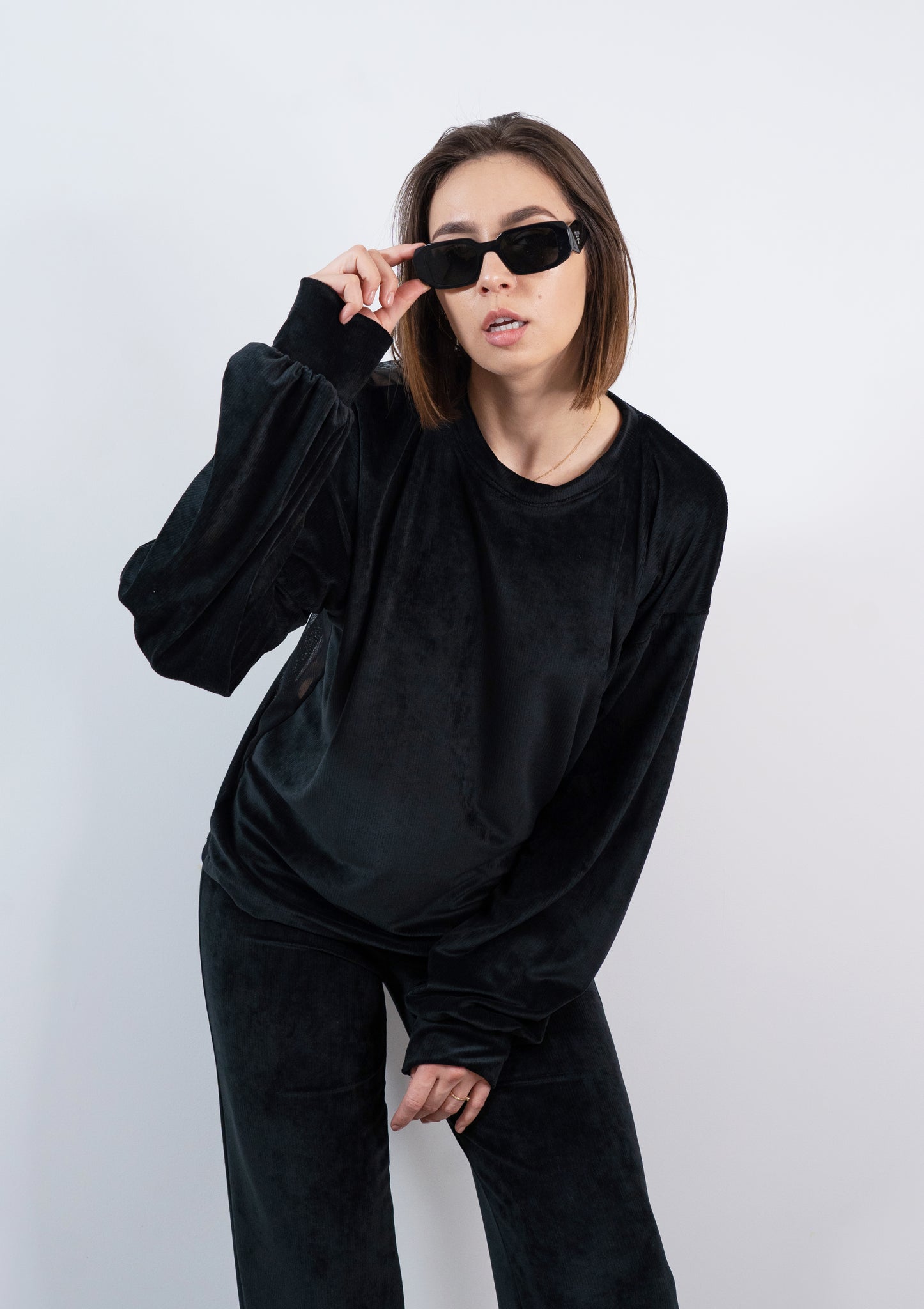 Trening Din Catifea Cu Spate Transparent Negru