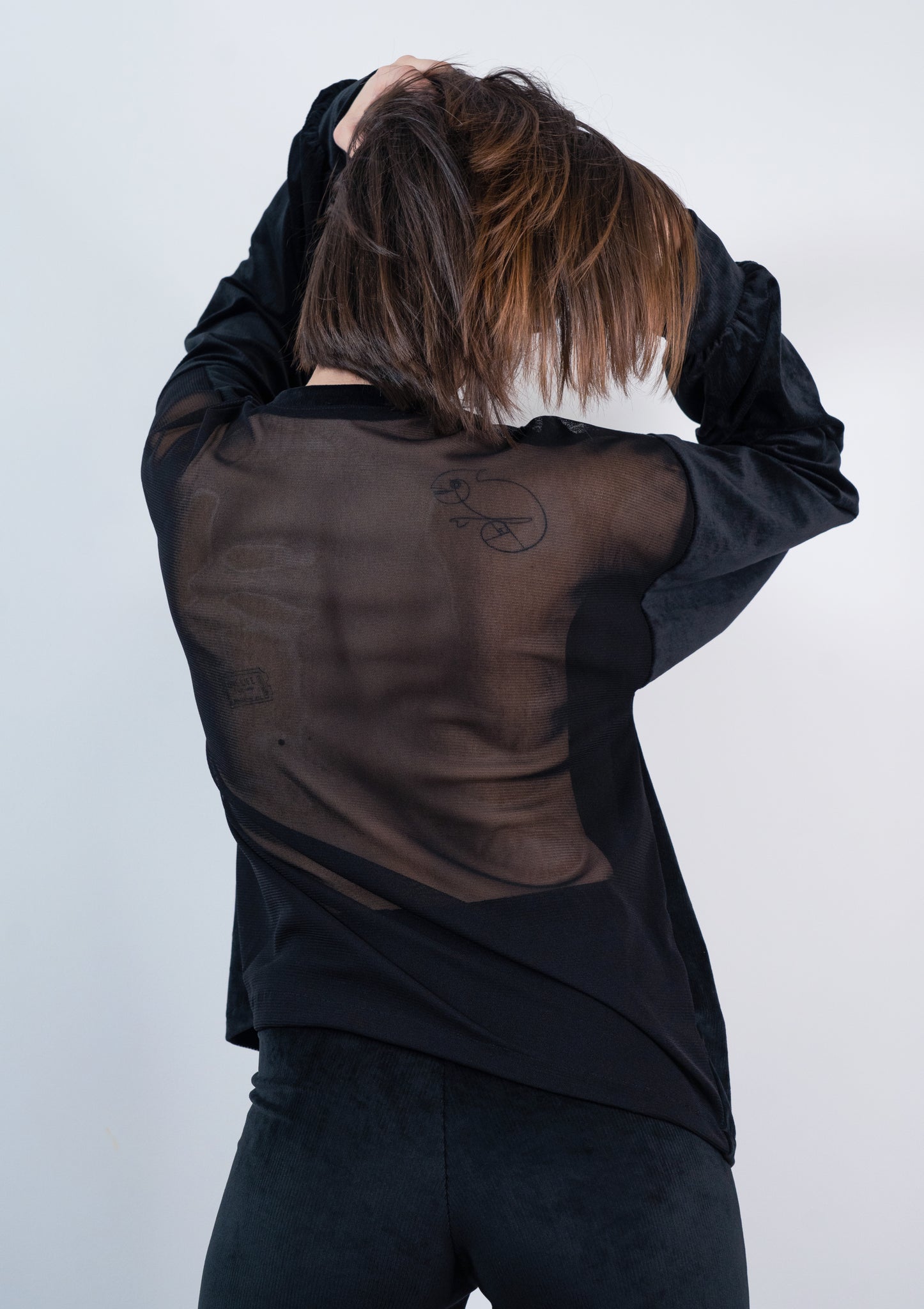 Trening Din Catifea Cu Spate Transparent Negru